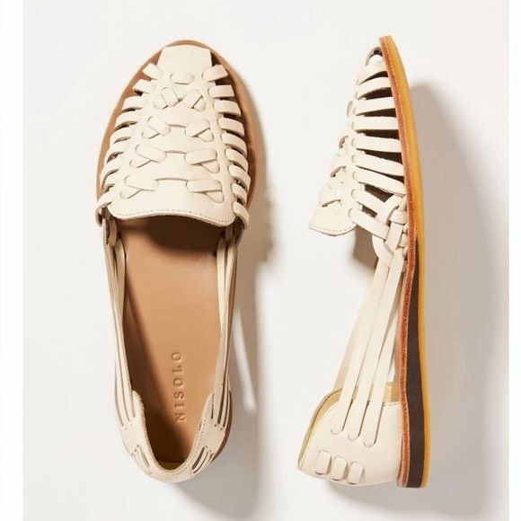 Nisolo Shoes - Anthropologie Nisolo Sandals Flats Huarache Woven Leather Boho Cream 8